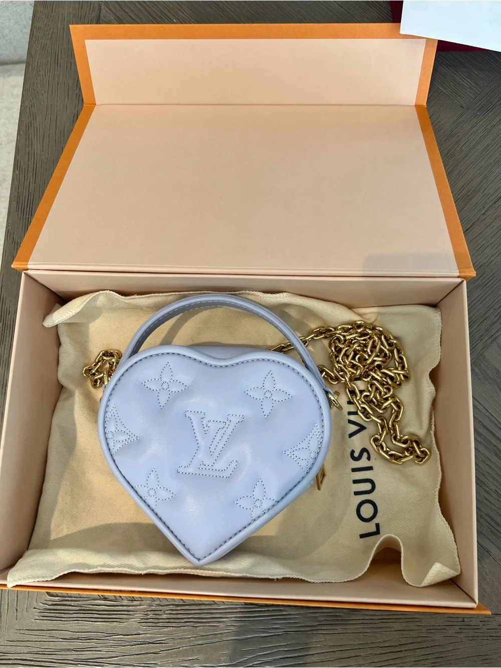 Louis Vuitton Light Lavender Heart-Shaped Mini Bag with Gold Chain - Picture 1 of 5